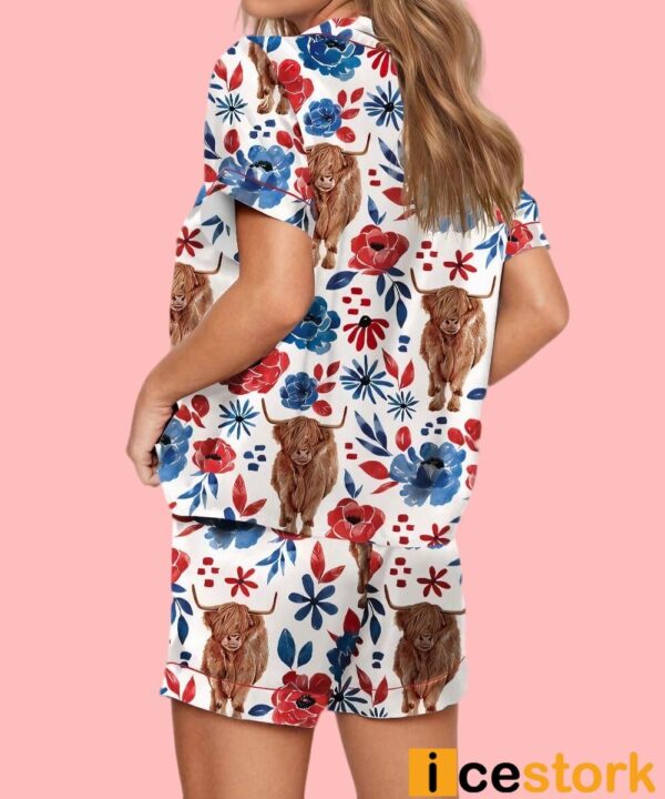 American Flag Highland Cow Pajama Set