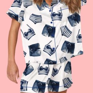 Blue And White Painted Swimsuits Lake Pajama Set