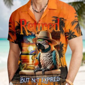 Coconut Tree Parrot On Sunset Beach Chest Pocket Shirt