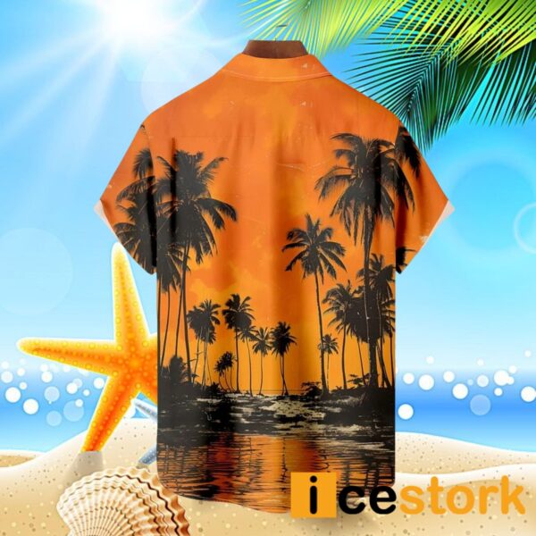 Coconut Tree Parrot On Sunset Beach Chest Pocket Shirt