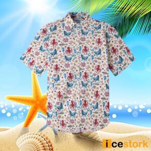 Marine Life Seahorse Octopus Print Short Sleeve Aloha Shirt