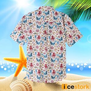 Marine Life Seahorse Octopus Print Short Sleeve Aloha Shirt