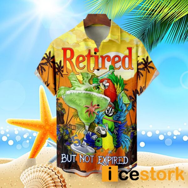 Retired But Not Expired Parrot Head Tiki Party Chest Pocket Shirt