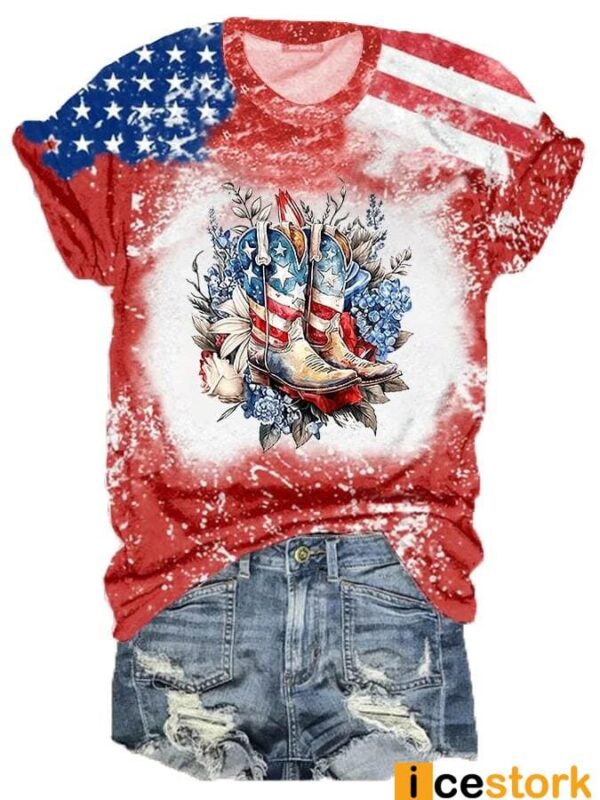 Women’s Independence Day American Flag Cowgirl Boots Casual Shirt
