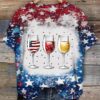 Women’s Independence Day Red Wine Blue Wine Glass Shirt