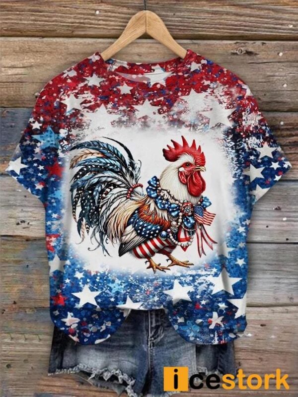 Women’s Independence Day Rooster Print Casual T-Shirt