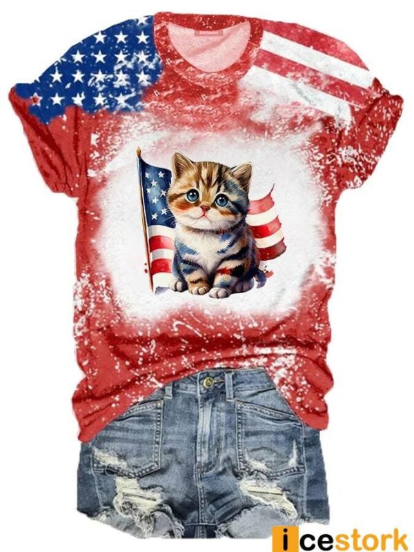 Women’s Independence Day Watercolor Cute Cats Casual Shirt