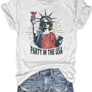 Women's Party In The USA Print Round Neck T shirt