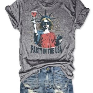 Women's Party In The USA Print Round Neck T shirt