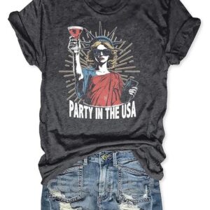 Women's Party In The USA Print Round Neck T shirt