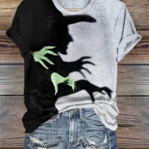 Women's Halloween Witch Shadow Print Casual Shirt