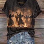 Women’s Halloween Witches Of The Forest Print T-Shirt