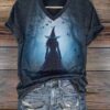 Women’s Vintage Witch Halloween Print T-Shirt