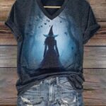 Women’s Vintage Witch Halloween Print T-Shirt