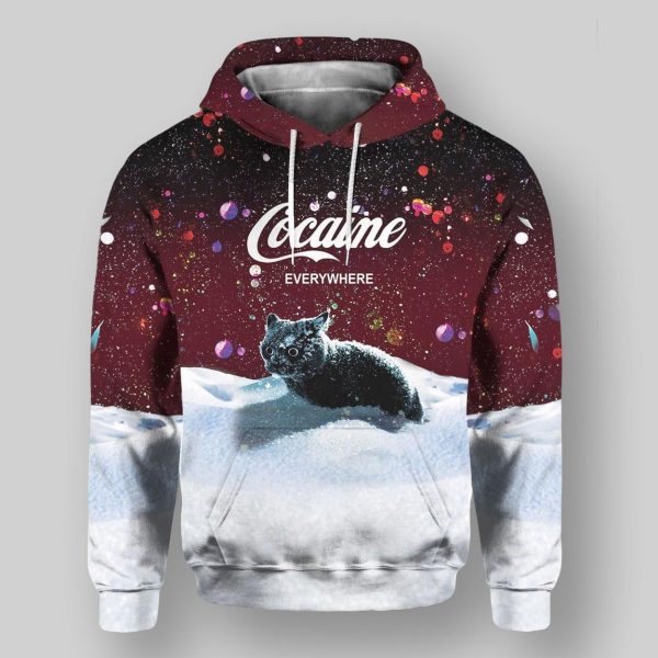 Snow Cat Cocaine Everywhere Christmas Hoodie