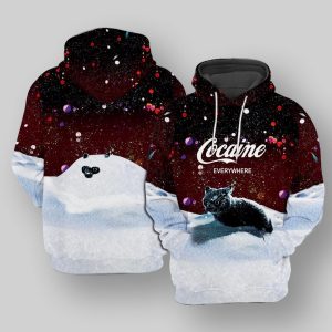 Snow Cat Cocaine Everywhere Christmas Hoodie