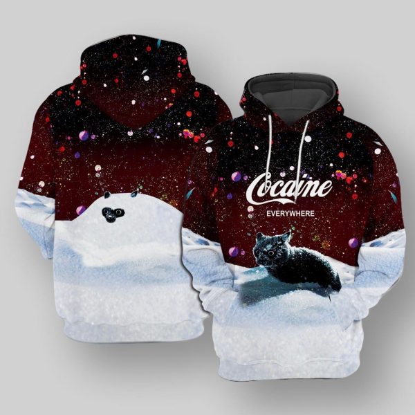 Snow Cat Cocaine Everywhere Christmas Hoodie